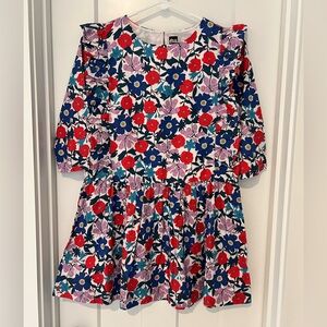 NWOT Tea Collection: Red White Blue Ruffled Floral Dress 100% Cotton: Size 12